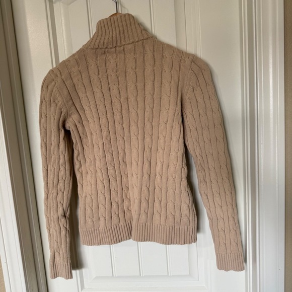 Lauren Ralph Lauren Tan Cable Knit Full Zip Mock Neck Cotton Sweater Small - Picture 4 of 6